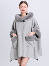 Hooded Loose Pocket Cloak Shawl Coat