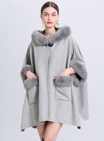 Hooded Loose Pocket Cloak Shawl Coat