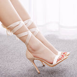 Ribbon Satin Strap High-heeled Sandals