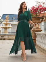 Green Chiffon Hi Lo Lace Prom Dress