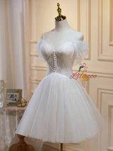 Ivory Tulle Straps Pleats Homecoming Dress