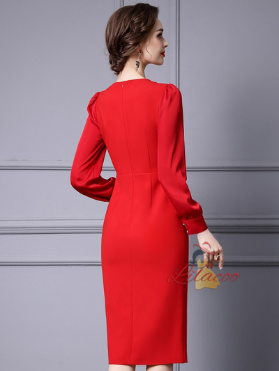 Red Long Sleeve Split Mother Of The Bride Dress