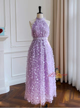 Purple Mesh Retro Halter Dress