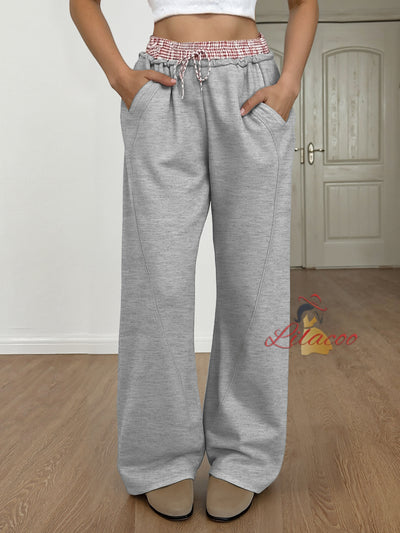 Contrast Stitching Straight Casual Pants