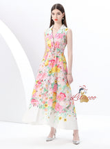 Sleeveless Floral Print Long Dress