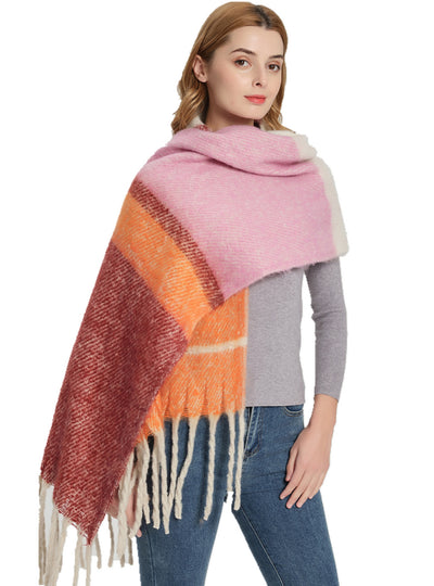 Coarse Fringed Plaid Scarf Shawl