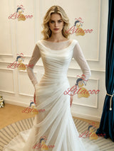 White Mermaid Tulle Long Sleeve Wedding Dress