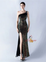 Mermais Sequins One Shoulder Split Prom Dress