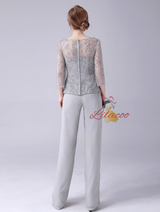 Gray Chiffon Lace Mother Of The Bride Dress