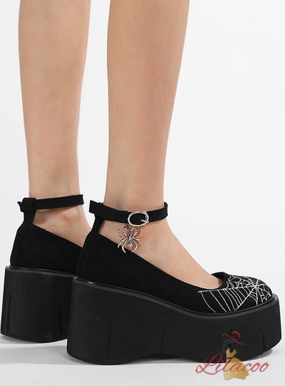 Retro Thick-soled Spider Web Wedge Mary Jane Shoes