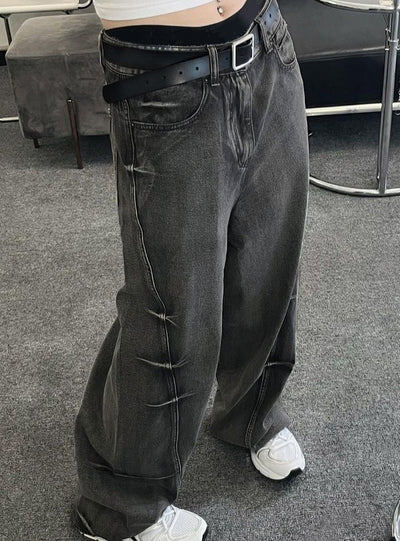 Spliced High Waist Wide Leg Jeans