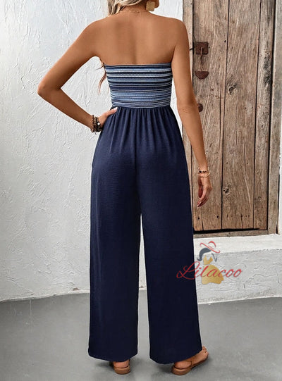 Casual Simple Elastic Stitching Striped Pant