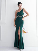 One Shoulder Beading Split Prom Dress