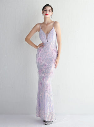 Mermaid Sequins Spaghetti Straps Prom Dress