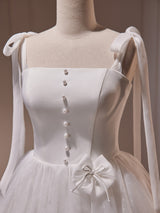 White Tulle Straps Pearls Homecoming Dress