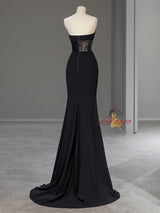 Black Mermaid Sequins Strapless Prom Dress