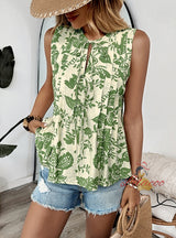 Printed Pleated Sleeveless Shirt