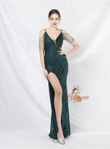 Spaghetti Straps Sequins Beading Porm Dress