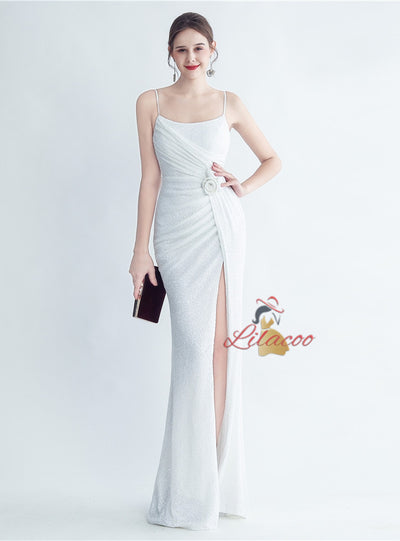 Mermaid Sequins Spaghetti Straps Split Prom Dress