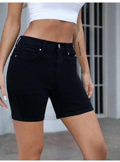 High Waist Black Pencil Denim Shorts