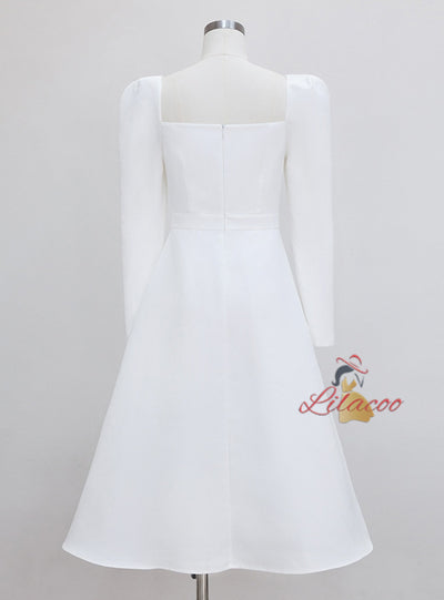 White Long Sleeve Square Neck Short Prom Dress