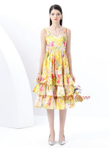 Printed Flounce Suspender Tiers Dress