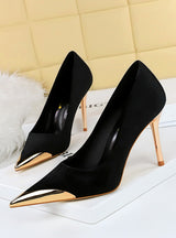 Women's High Heel Metal Pointed Suede Shoes