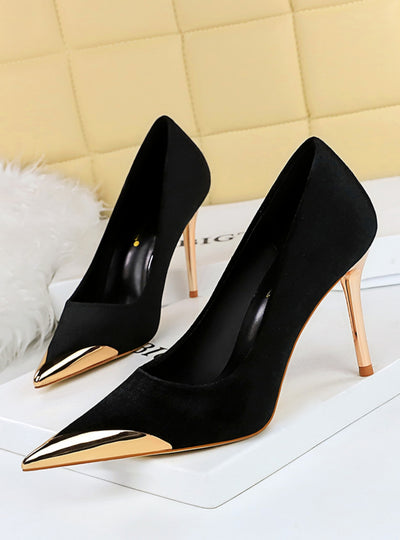 Women's High Heel Metal Pointed Suede Shoes