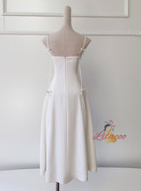 White Straps Bow Prom Dress