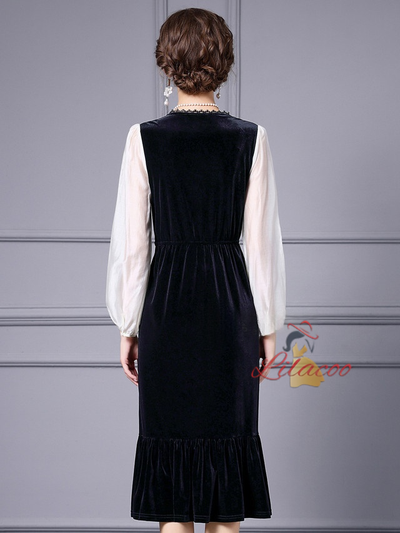 Black V-neck Velvet Mother Of The Bride Dress