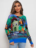 Printed Round Neck Long Sleeve Loose Sweater