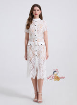 Lace Slim Perspective Short Sleeve Dress