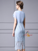 Blue Chiffon Lace V-neck Mother Of The Bride Dress