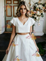 White Two Piece Cap Sleeve Wedding Dress