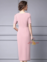 Red Short Sleeve Beading Mother of the Bride Dress
