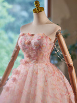Pink Tulle Strapless Beading Homecoming Dress