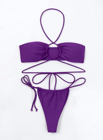 Ladies Purple Halter String Two-piece Swimsuit