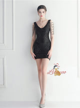 V-neck Sequins Beading Short Prom Dress