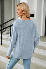 Solid Color V-neck Loose Casual Long Sleeve T-shirt