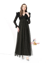Horn Sleeve Mesh Stitching Long Dress
