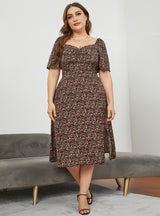 Square Neck Split Long Floral Dress