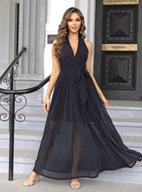 Sexy V-neck Stitching Backless Dress