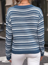 Striped Long-sleeved Round Neck Sweater