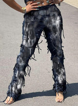 Tie-dyed Fringed Beggar Vasual Pants