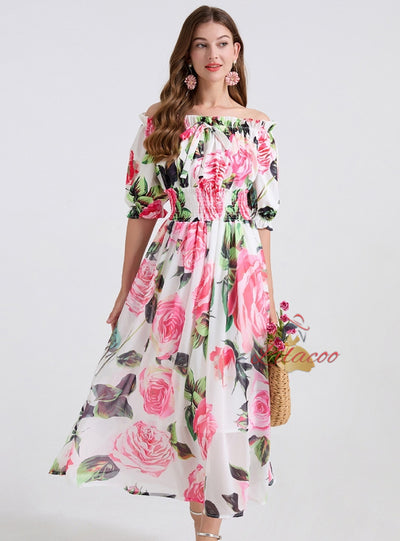 Sexy Off the Shoulder Chiffon Print Dress