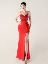 Mermaid Spaghetti Straps Sequins Split Prom Dress