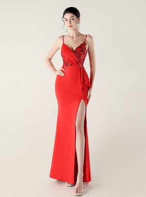 Mermaid Spaghetti Straps Sequins Split Prom Dress