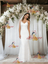 White Mermaid Lace Straps Wedding Dress