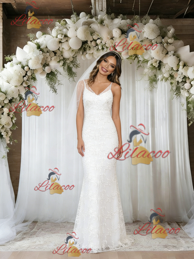 White Mermaid Lace Straps Wedding Dress