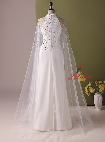 White Halter Bead Prom Dress